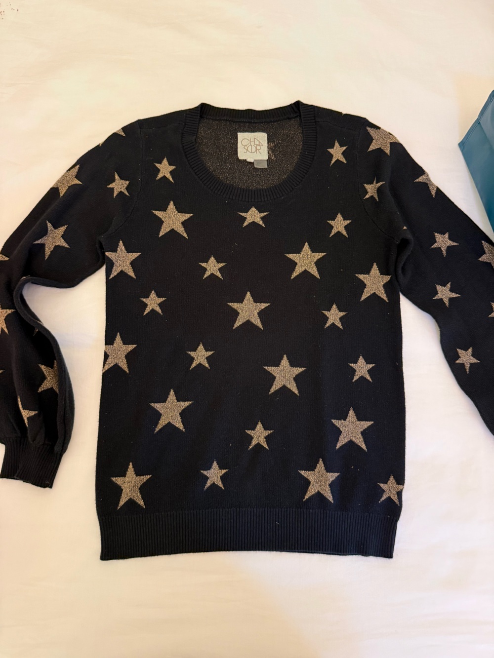 Chaser Black Star-Print Sweater Top - Glitter Stars